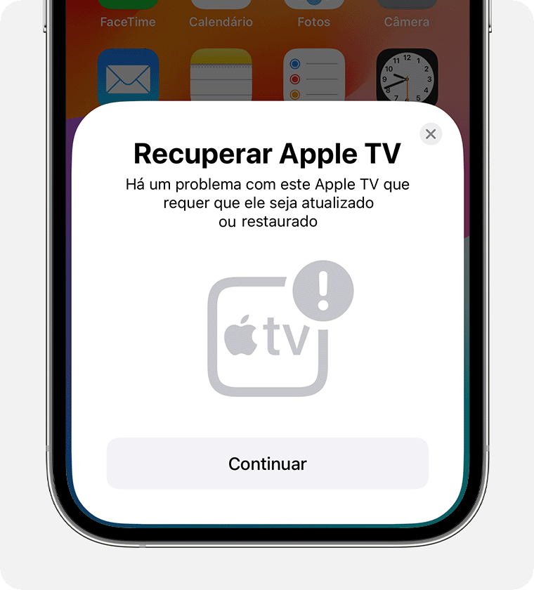 A notificação "Recuperar Apple TV" no iPhone