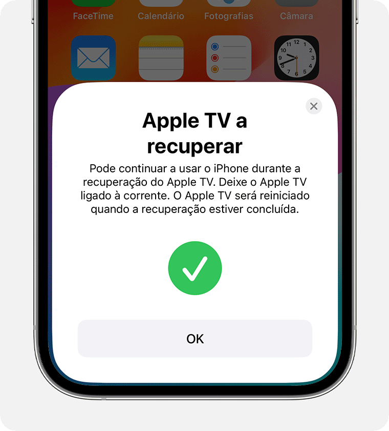 Notificação "Apple TV a recuperar" no iPhone