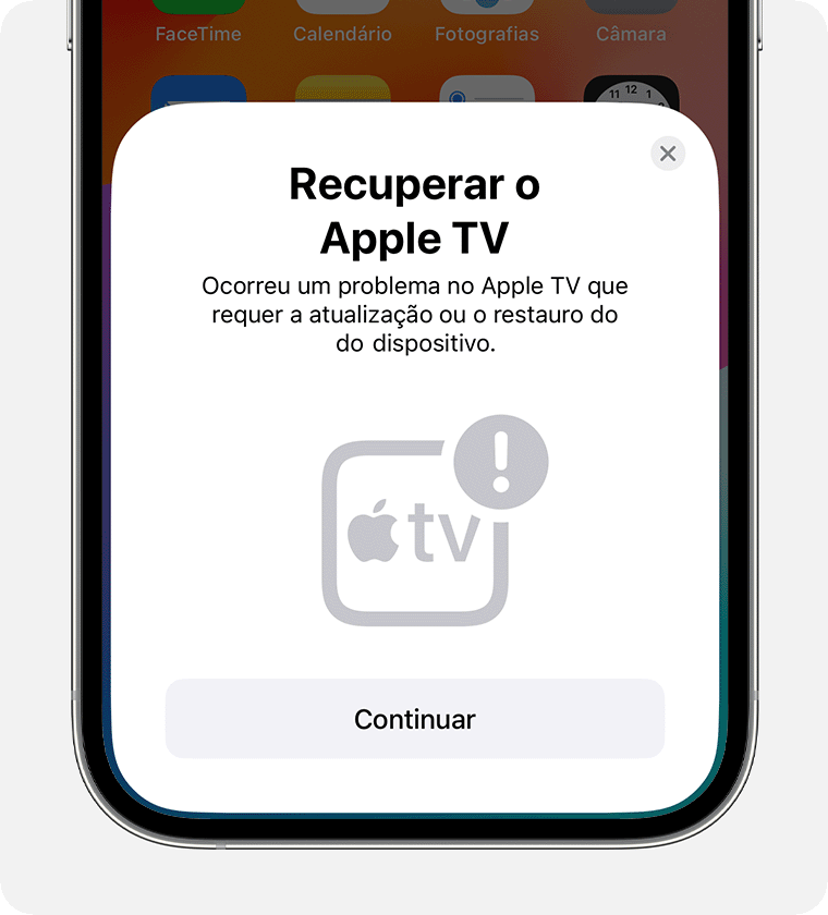 Notificação "Recuperar a Apple TV" no iPhone
