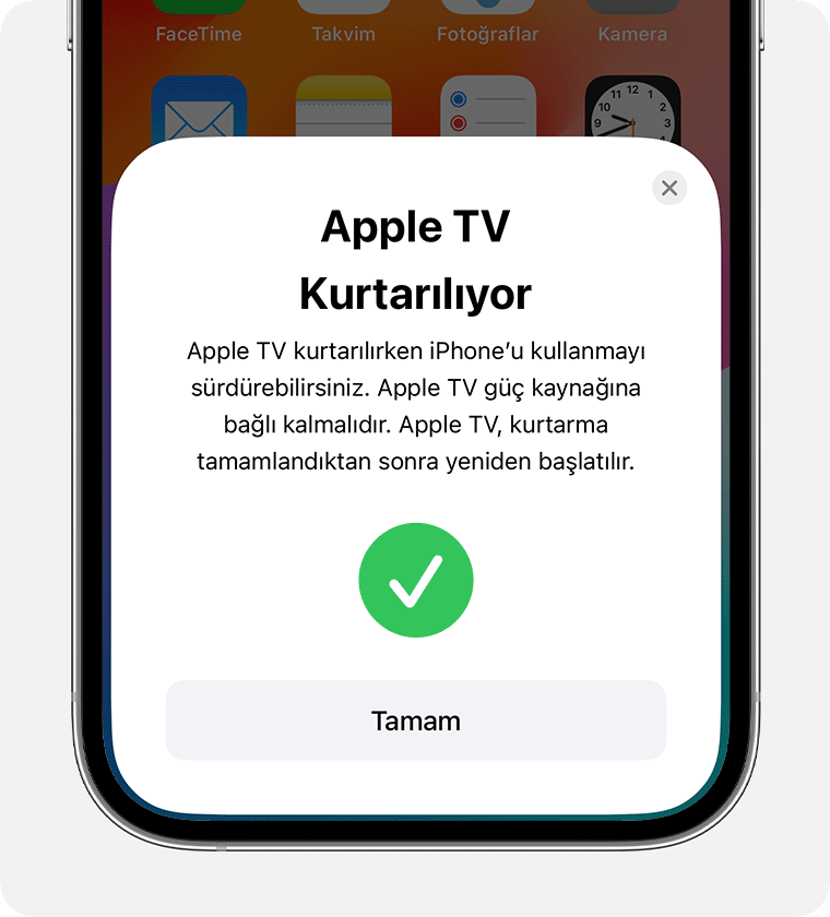 iPhone'daki Apple TV Kurtarılıyor bildirimi