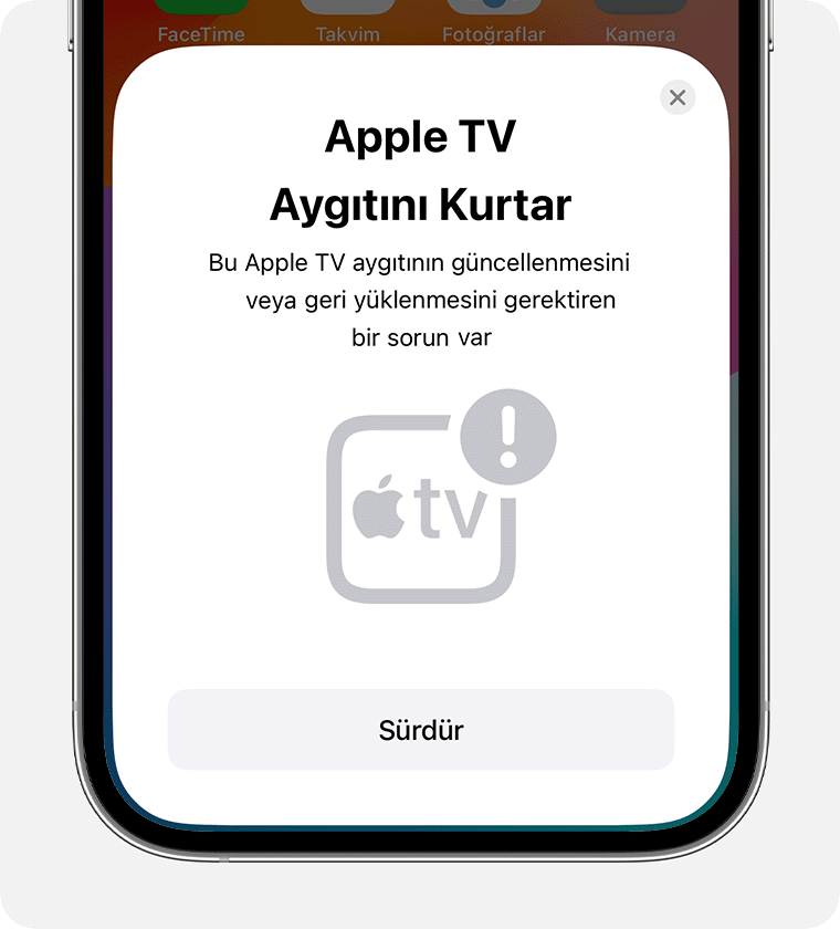 iPhone'daki Apple TV'yi Kurtar bildirimi