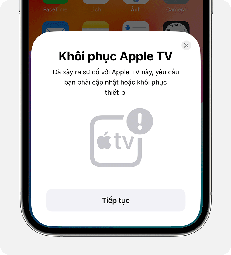 Thông báo Khôi phục Apple TV trên iPhone