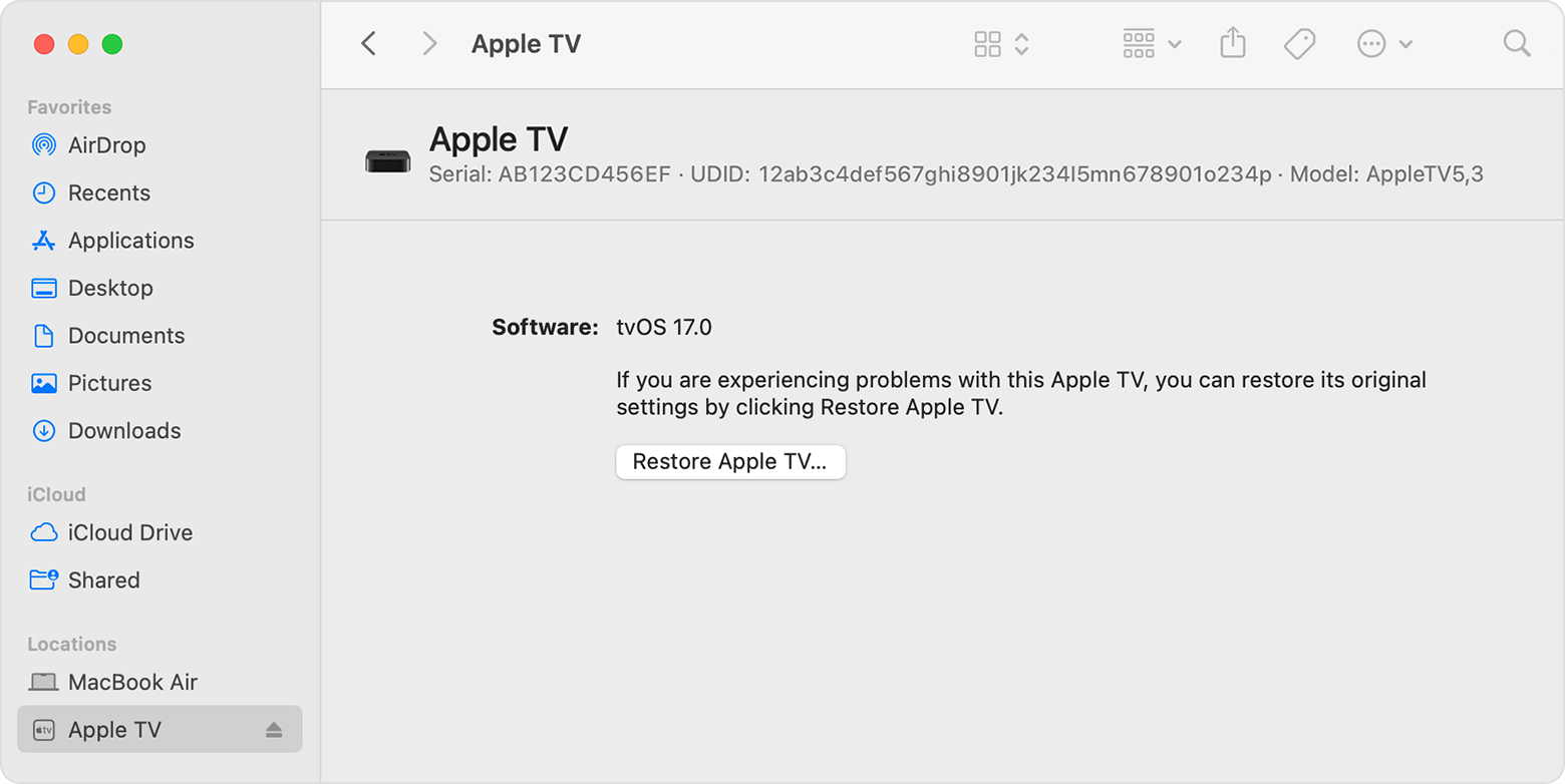 Apple TV show connect to iTunes with USB Cable