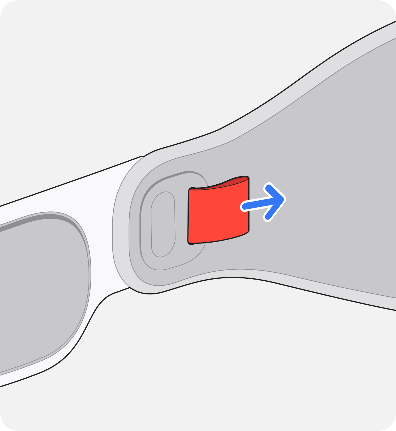 Les languettes orange sont situées sur la face interne de chaque côté du bandeau.