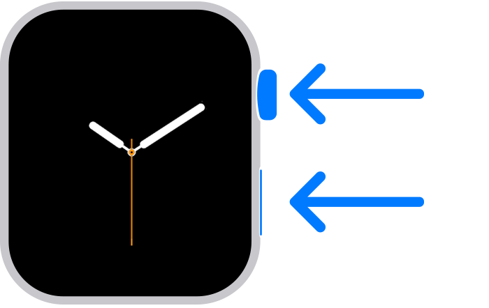 Apple Watch Series 7을 강제 재시동하는 방법을 보여주는 다이어그램