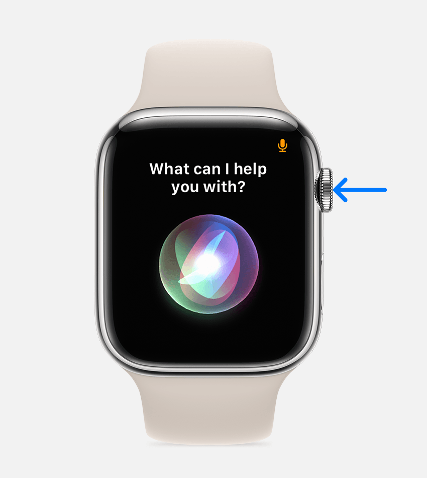 Puščica, ki kaže na gumb Digital Crown na uri Apple Watch
