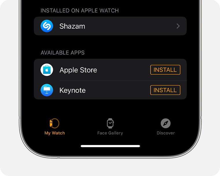 Екран на iPhone, показващ приложението Watch