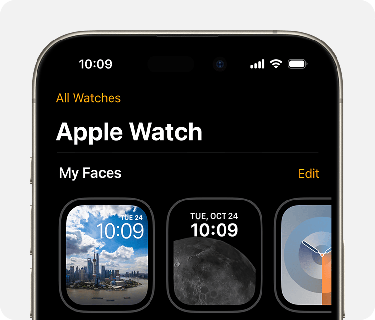 Het standaardscherm van de Apple Watch-app