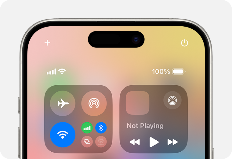 iPhone Control Centre showing Wi-Fi and Bluetooth