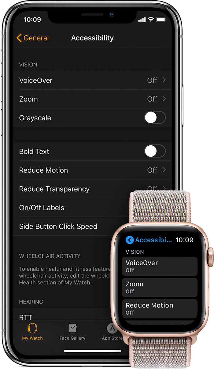 Accessibility settings on iPhone and Apple Watch