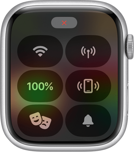 مركز التحكم في Apple Watch يعرض أيقونة X الحمراء