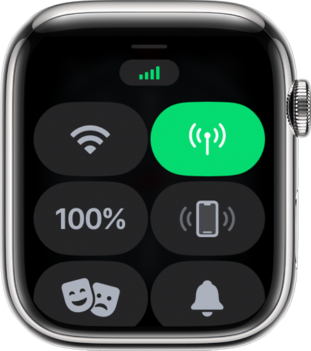 إشارة الشبكة الخلوية الكاملة في "مركز التحكم" على Apple Watch.
