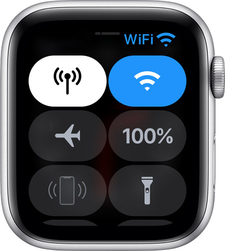 "مركز التحكم" على Apple Watch توضح اتصالك بشبكة Wi-Fi.