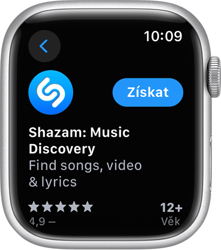 Obrazovka Apple Watch ukazující, jak stáhnout aplikaci