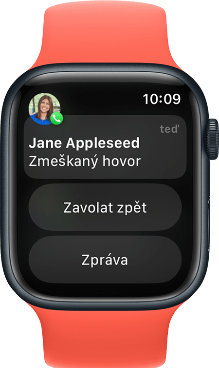Apple Watch zobrazující oznámení o zmeškaném hovoru