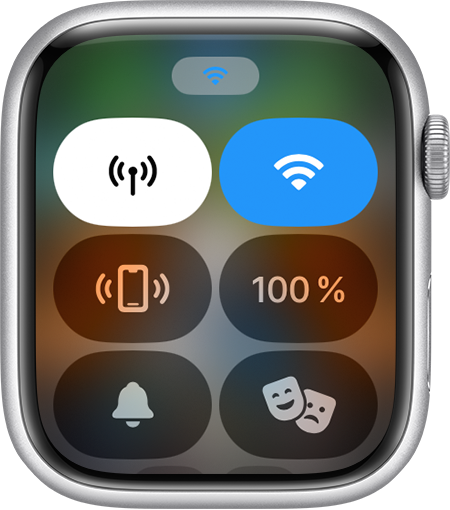 Apple Watch zobrazující v horní části obrazovky ikonu Wi-Fi