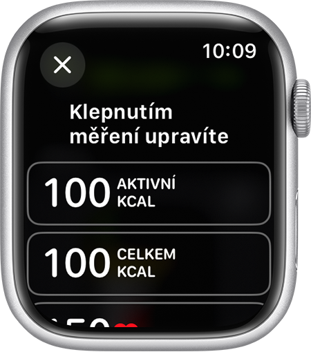 Ukazatele dostupné k úpravě pro zobrazení cvičení na Apple Watch.