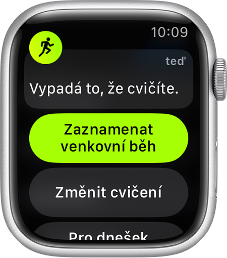 Připomenutí zahájení zaznamenávání běhu venku na Apple Watch.