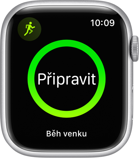  Apple Watch zobrazující spuštění běžeckého tréninku.
