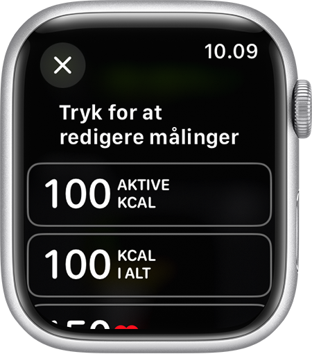 De tilgængelige målinger, der kan redigeres for en træningsvisning på Apple Watch.