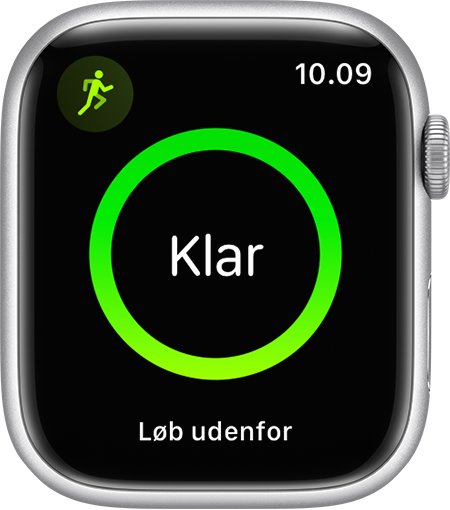  Et Apple Watch, der viser starten på en løbetræning.