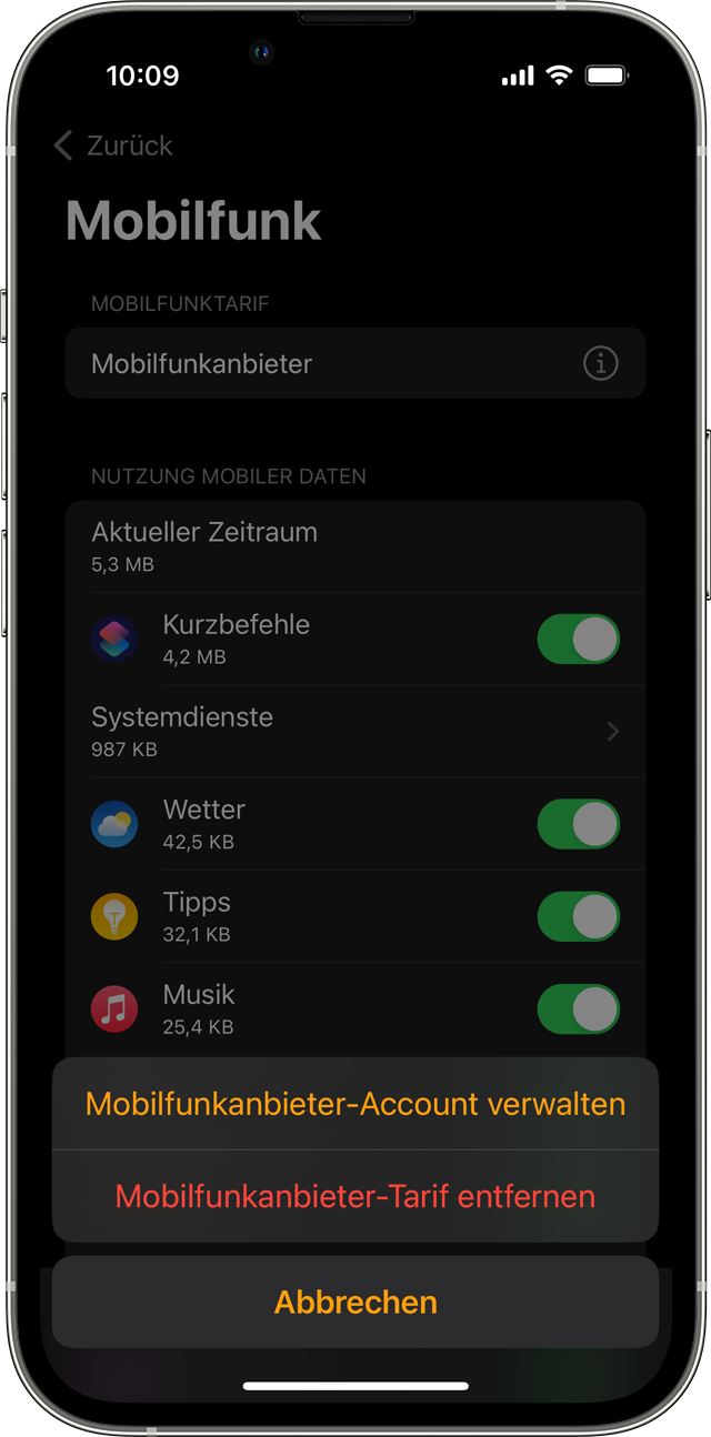 iPhone mit dem Bildschirm „Mobiles Netz“ in der Watch-App