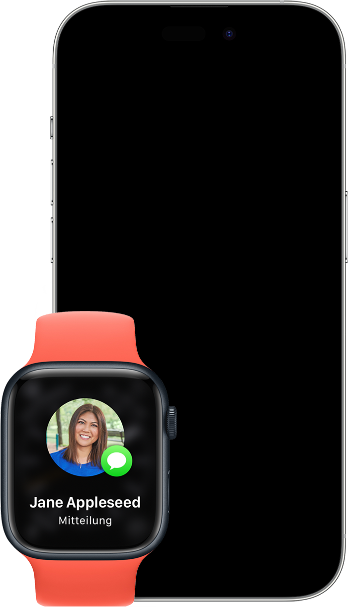 Apple Watch, auf der Mitteilungen angezeigt werden, die an die Apple Watch statt an das iPhone gesendet werden