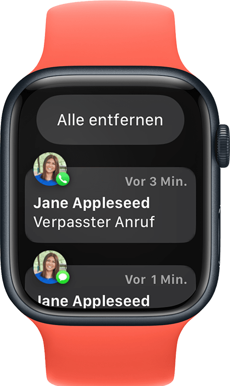 Apple Watch mit der Taste „Alle Mitteilungen entfernen“