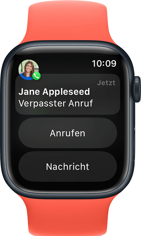 Eine Apple Watch zeigt eine Mitteilung über einen verpassten Anruf an