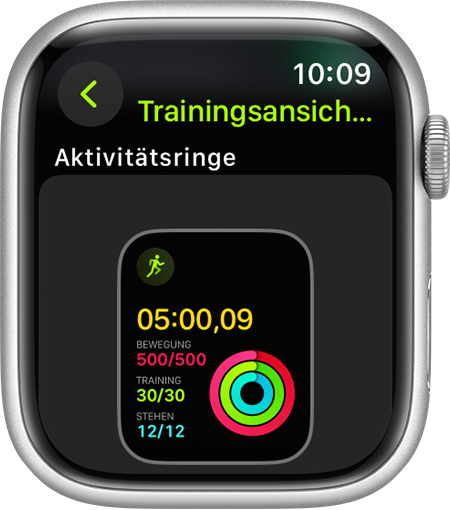 Apple Watch mit dem Fortschritt der Aktivitätsringe während eines Lauftrainings.