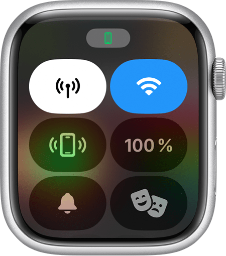 Apple Watch-Kontrollzentrum zeigt das grüne iPhone-Symbol