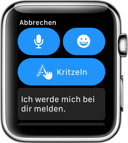 Apple Watch-Bildschirm mit Antwortoptionen