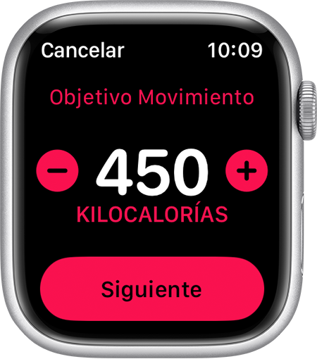 Establecer un objetivo de movimiento de 450 calorías en el Apple Watch.