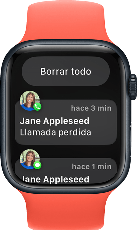 Apple Watch en el que se muestra el botón Borrar todas las notificaciones