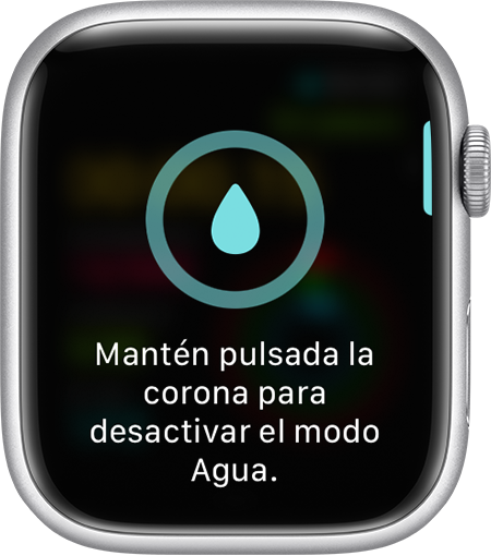 Aviso para desactivar el bloqueo de agua en la pantalla del Apple Watch