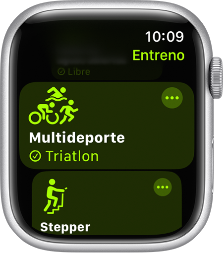 Opción de entrenamiento Multideporte en la app Entreno del Apple Watch.