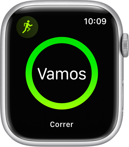  Un Apple Watch que muestra el inicio de un entreno de correr.