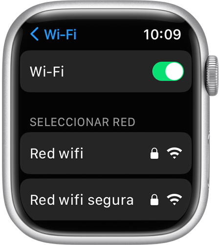 Pantalla de configuración de wifi del Apple Watch