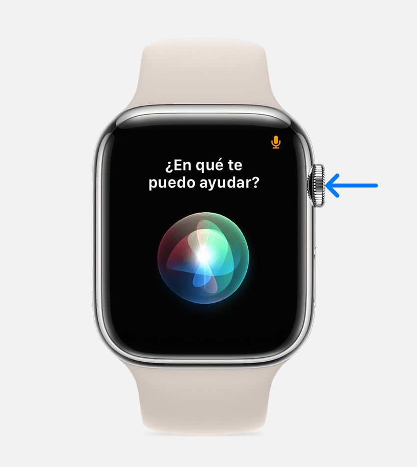 Flecha que apunta a la Digital Crown en el Apple Watch