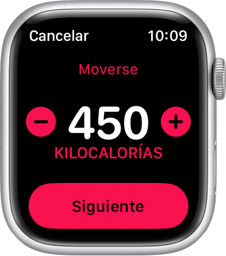 Establecimiento de un objetivo de Moverse de 450 calorías en el Apple Watch.