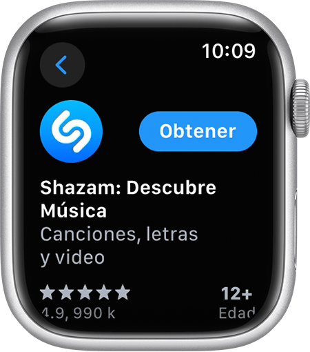 Pantalla de Apple Watch en la que se muestra cómo descargar una app