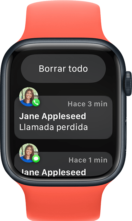 Apple Watch que muestra el botón Borrar todas las notificaciones