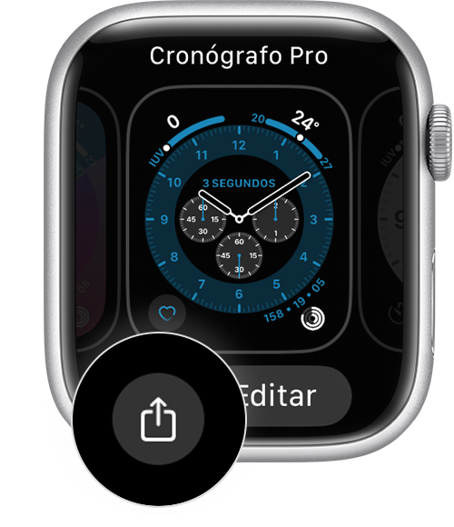 Carátula del Apple Watch en la que se ve el botón Compartir