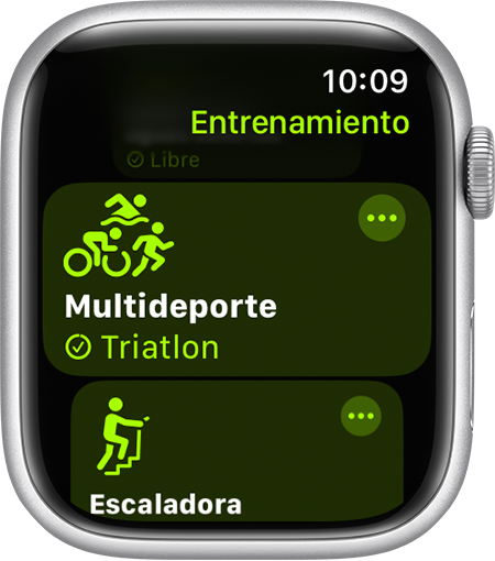 La opción de entrenamiento de Multideporte en la app Entrenamiento del Apple Watch.