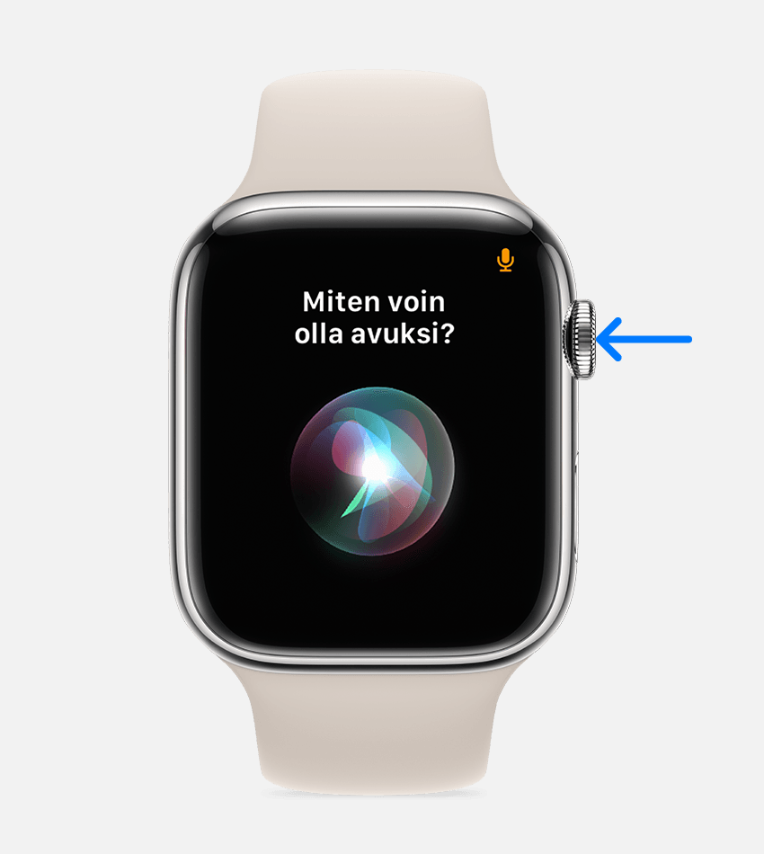 Apple Watchin Digital Crownia osoittava nuoli