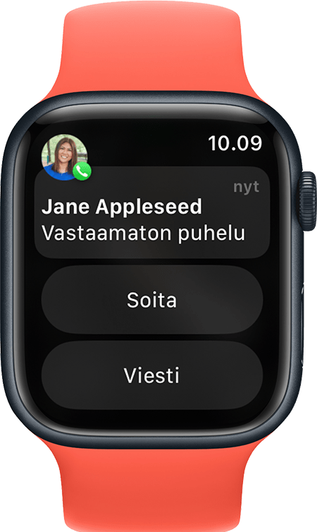 Apple Watchissa näkyy Vastaamaton puhelu ‑ilmoitus