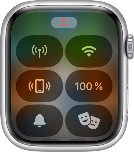 Apple Watch, jonka näytön ylälaidassa näkyy katkaistun yhteyden kuvake
