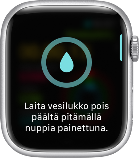 Apple Watchin näytössä oleva kehote laittaa vesilukko pois päältä