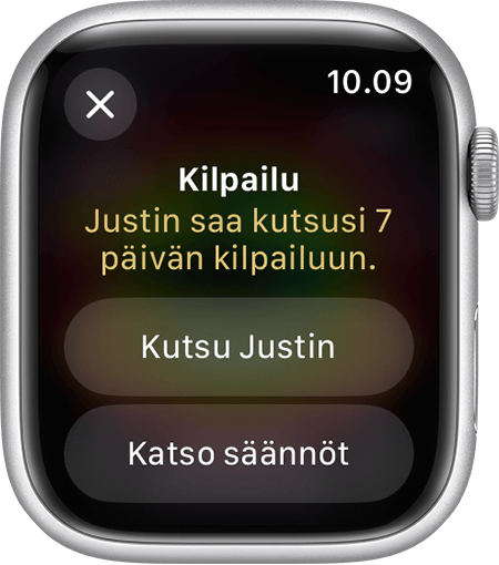 Apple Watch screen displaying how to send an invitation to begin a competition