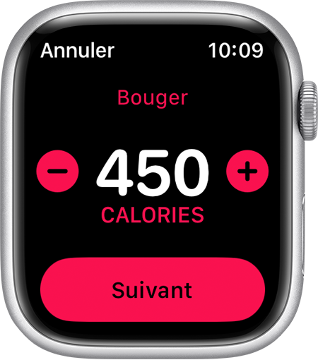 Définition d’un objectif Bouger de 450 calories sur Apple Watch.
